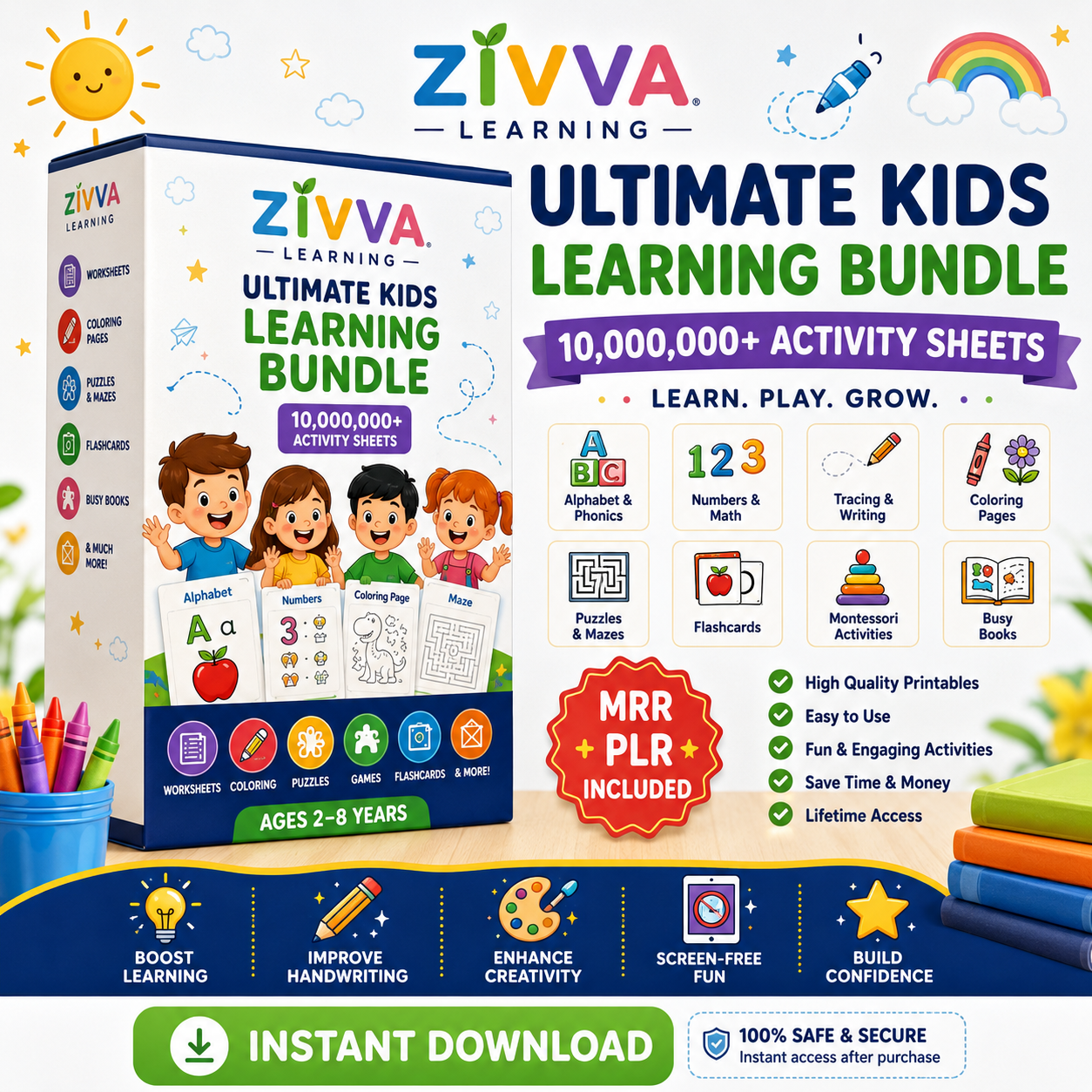 ZIVVA Learning™ Mega Kids Learning Bundle | Fun Printable Activities for Ages 2–8