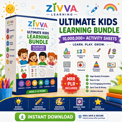 ZIVVA Learning™ Mega Kids Learning Bundle | Fun Printable Activities for Ages 2–8