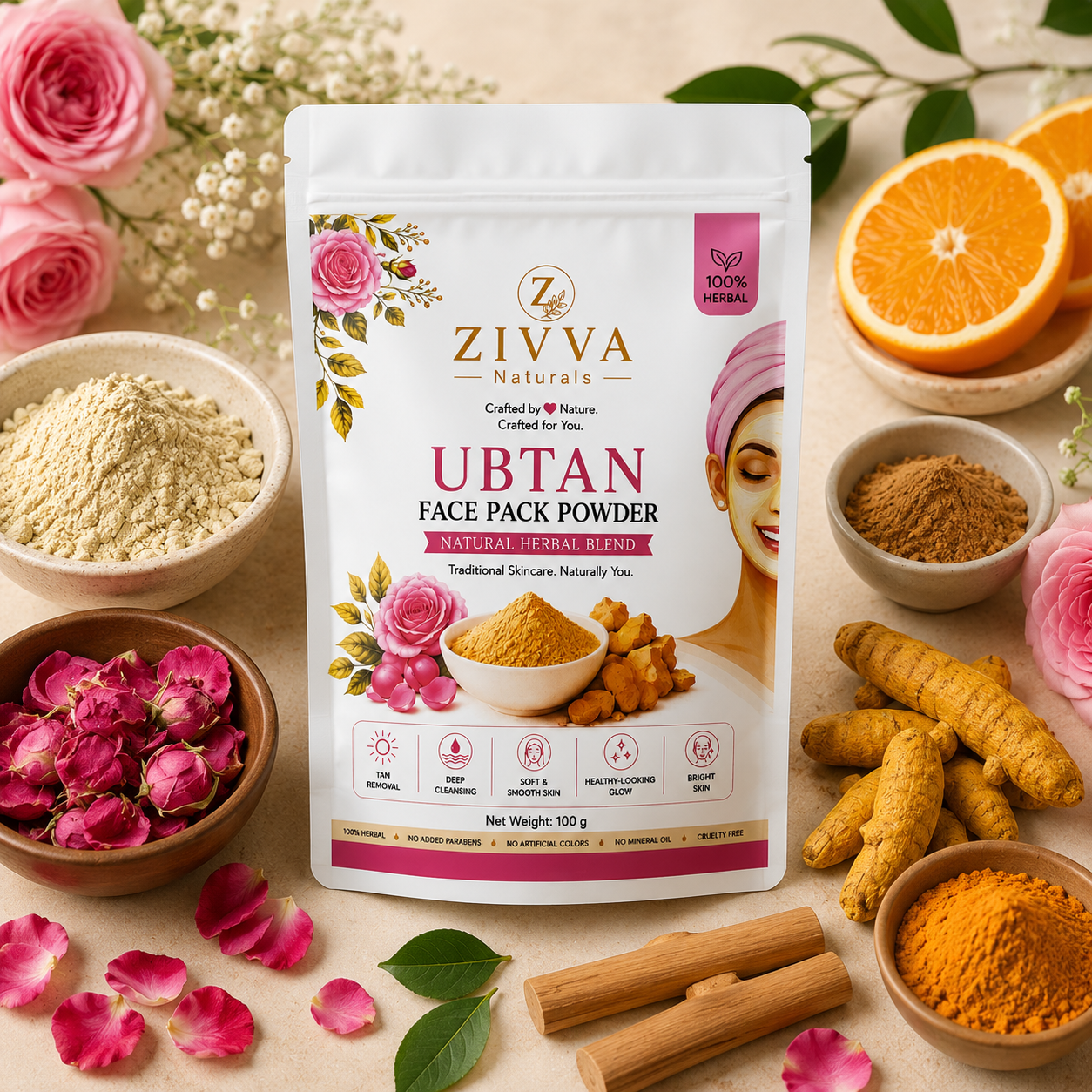 ZIVVA Naturals Herbal Ubtan Face Pack | Brightening & Tan Removal | 100g