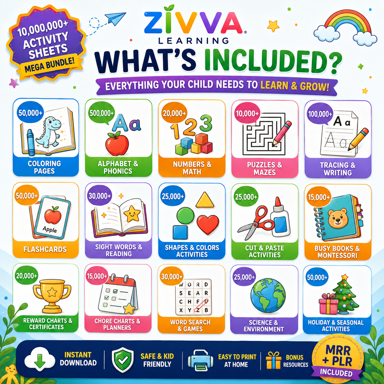 ZIVVA Learning™ Mega Kids Learning Bundle | Fun Printable Activities for Ages 2–8