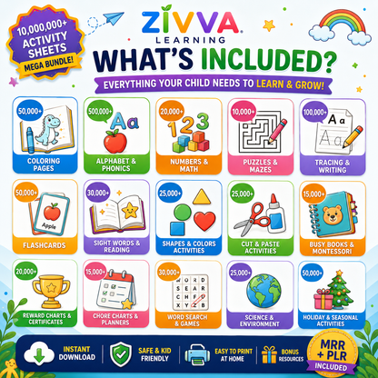 ZIVVA Learning™ Mega Kids Learning Bundle | Fun Printable Activities for Ages 2–8
