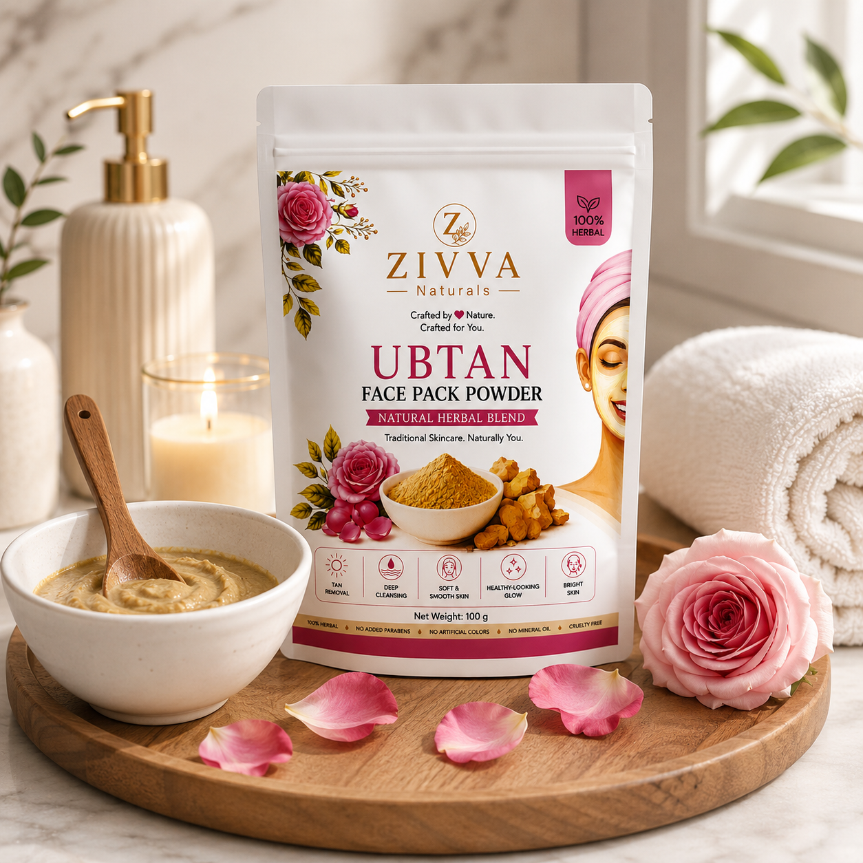 ZIVVA Naturals Herbal Ubtan Face Pack | Brightening & Tan Removal | 100g