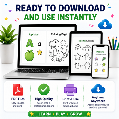 ZIVVA Learning™ Mega Kids Learning Bundle | Fun Printable Activities for Ages 2–8