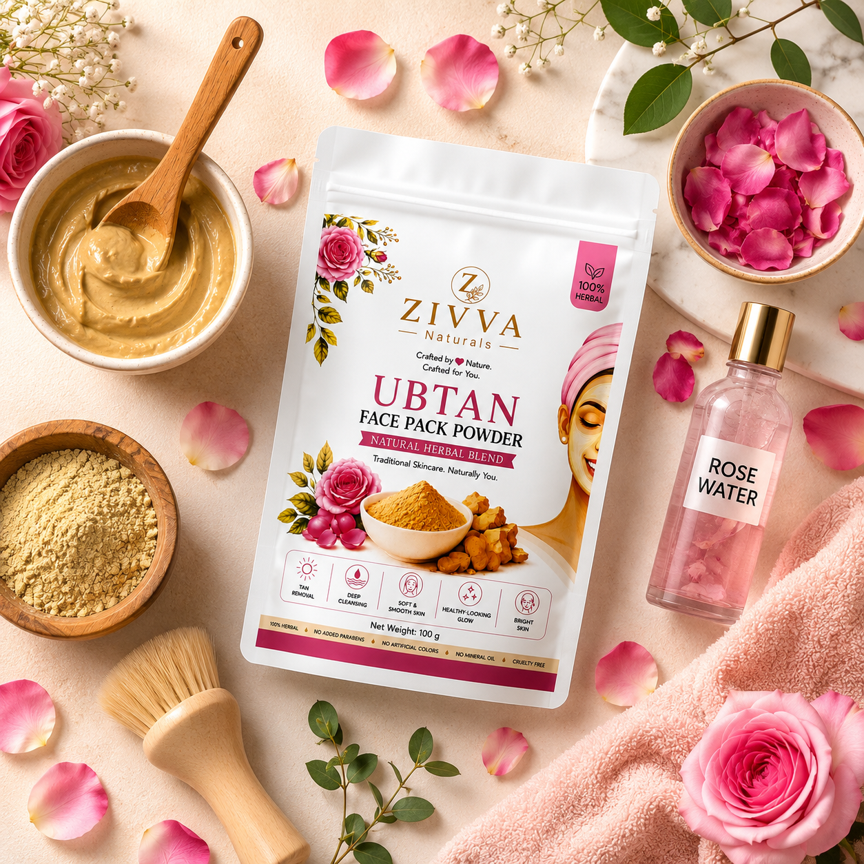 ZIVVA Naturals Herbal Ubtan Face Pack | Brightening & Tan Removal | 100g
